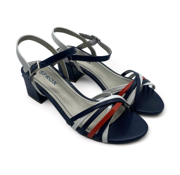 Sandales à Talon Bleu Marine lanière rouge - Femme