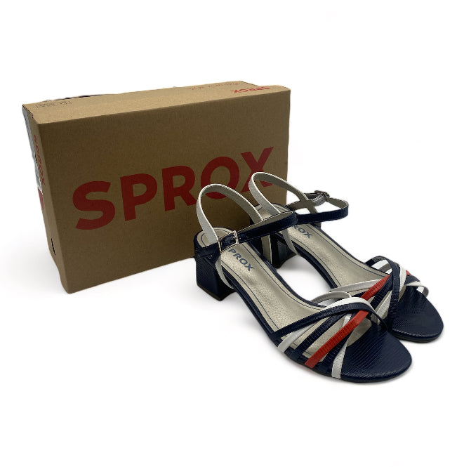 Sandales à Talon Bleu Marine lanière rouge - Femme