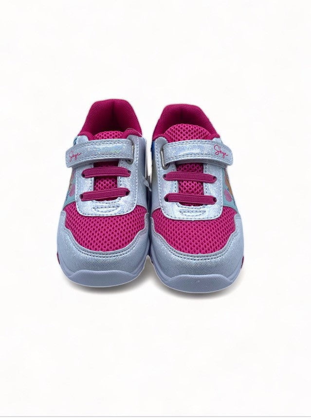 Basket éclairante Paw Patrouille rose et blanche à scratch pour Enfant