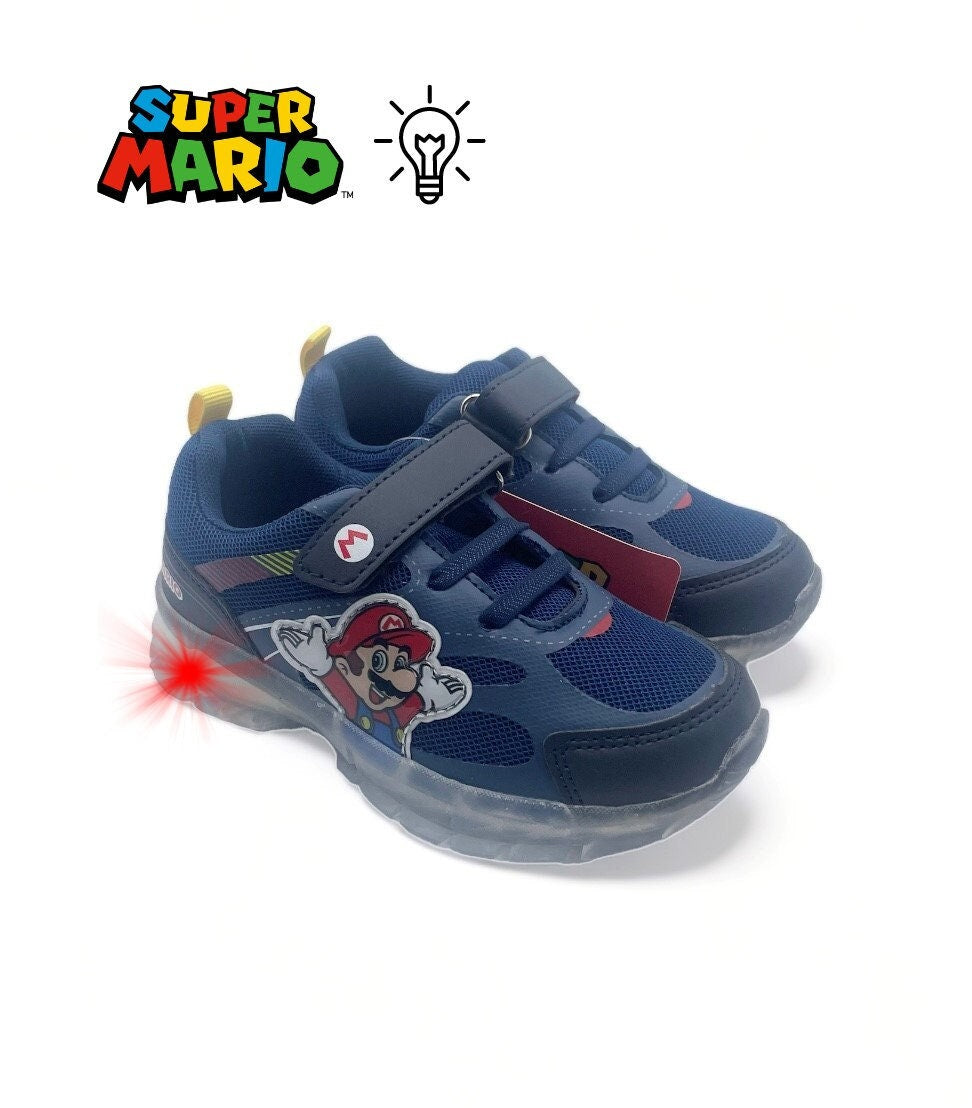 Basket Mario éclairante bleu foncée enfant - Garçon