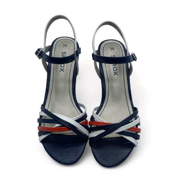 Sandales à Talon Bleu Marine lanière rouge - Femme