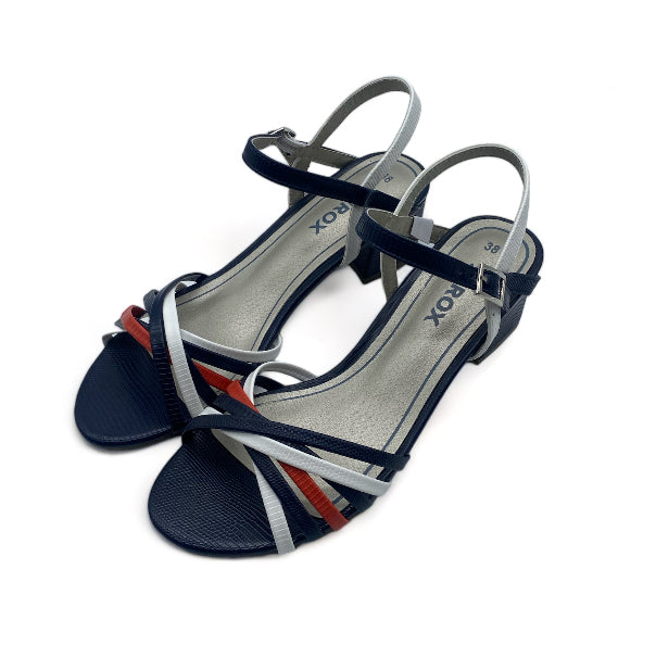 Sandales à Talon Bleu Marine lanière rouge - Femme