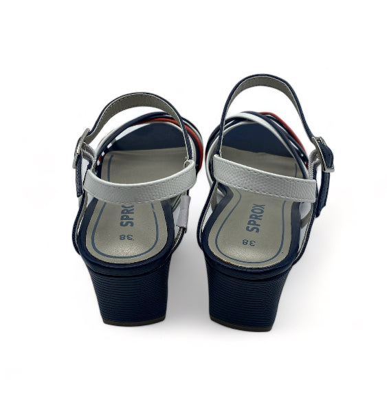 Sandales à Talon Bleu Marine lanière rouge - Femme