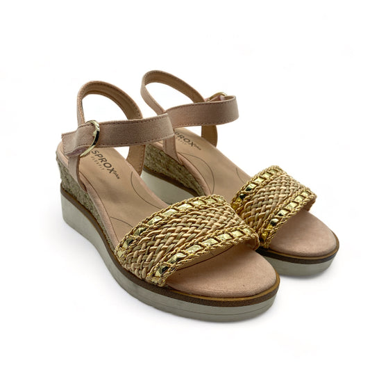 Sandales à talon Beige style bohème tressé Sprox - Femme