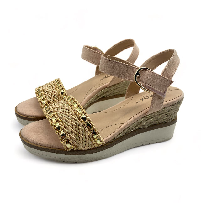 Sandales à talon Beige style bohème tressé Sprox - Femme