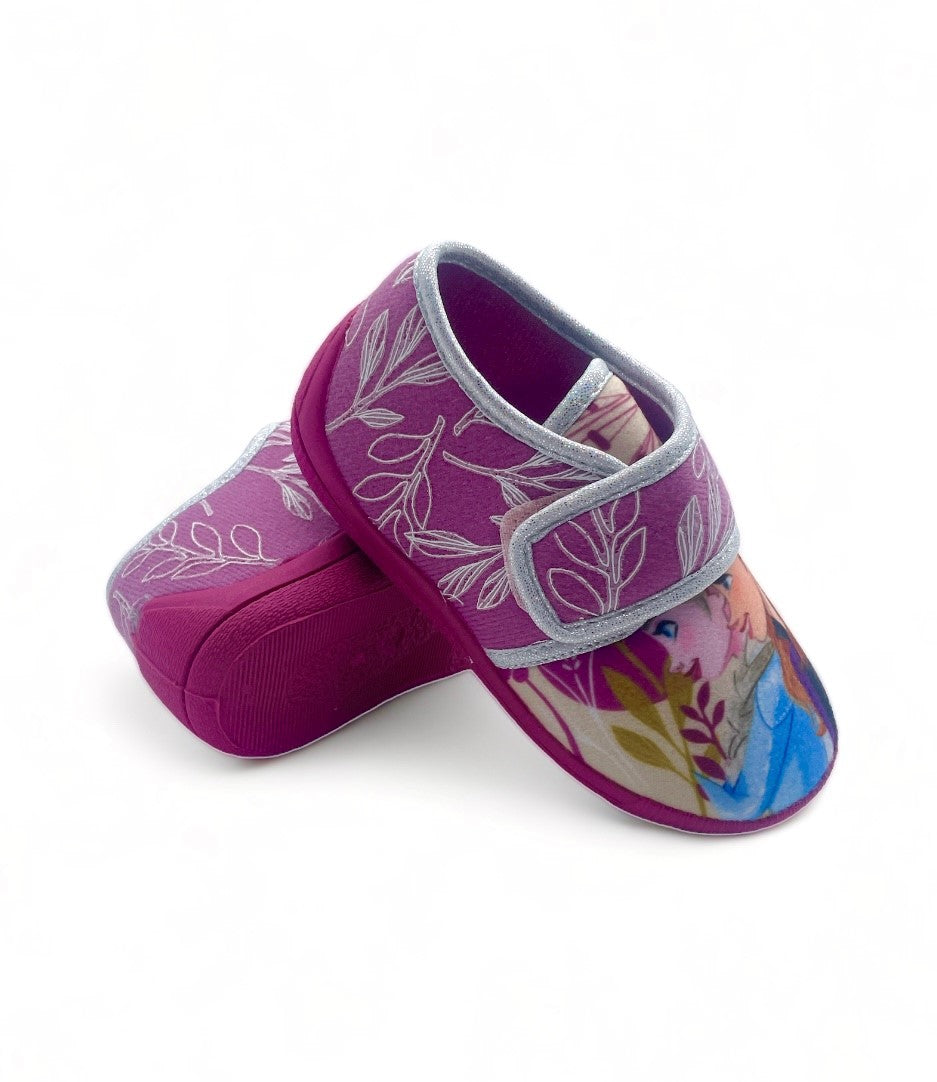 Chaussons La Reine Des Neiges à scratch rose - Fille