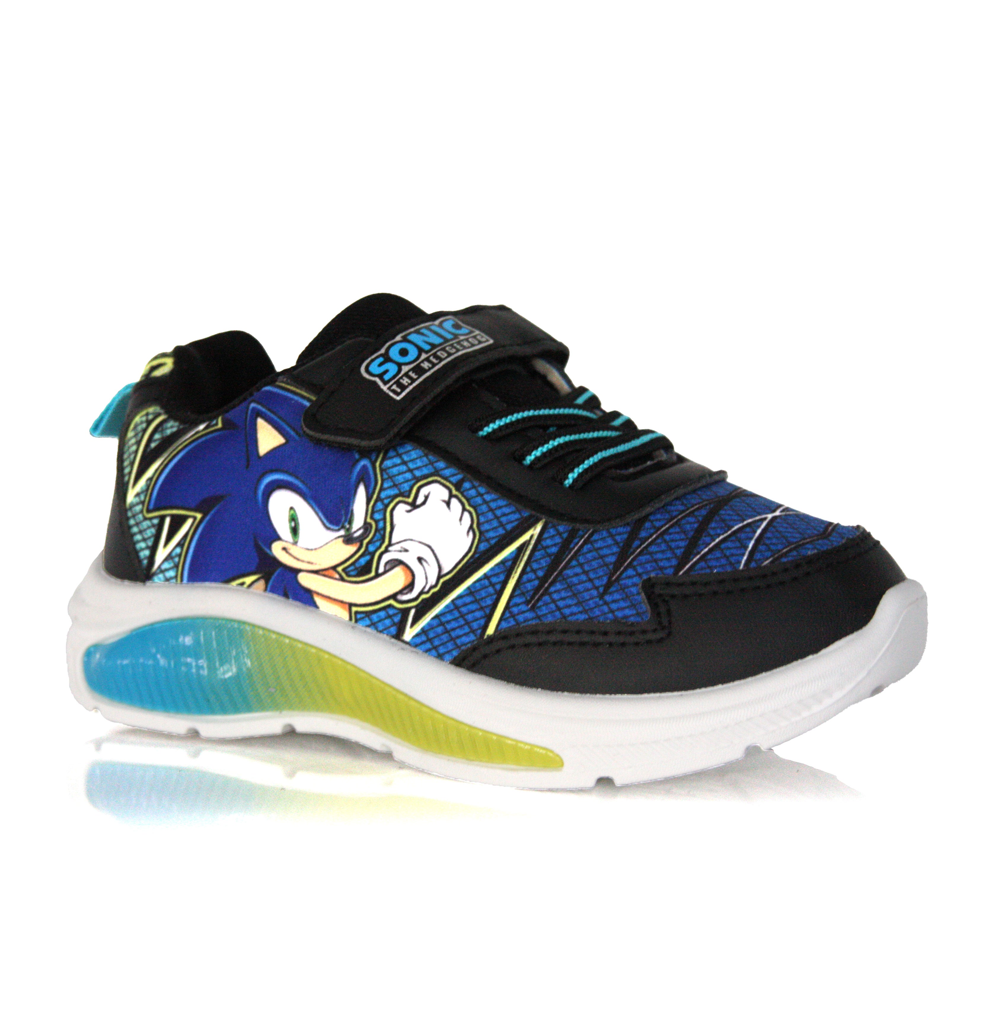 Baskets Sonic Enfant Lumineuses Bleu et Noir – Scratch et Lacets 25 33