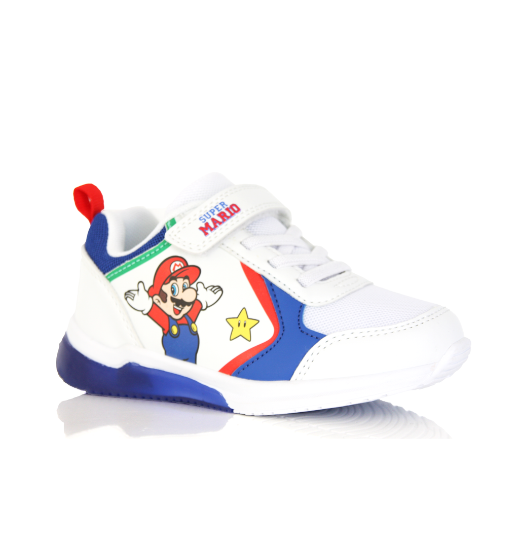 Baskets Enfant Super Mario Lumineuse Blanches & Bleues