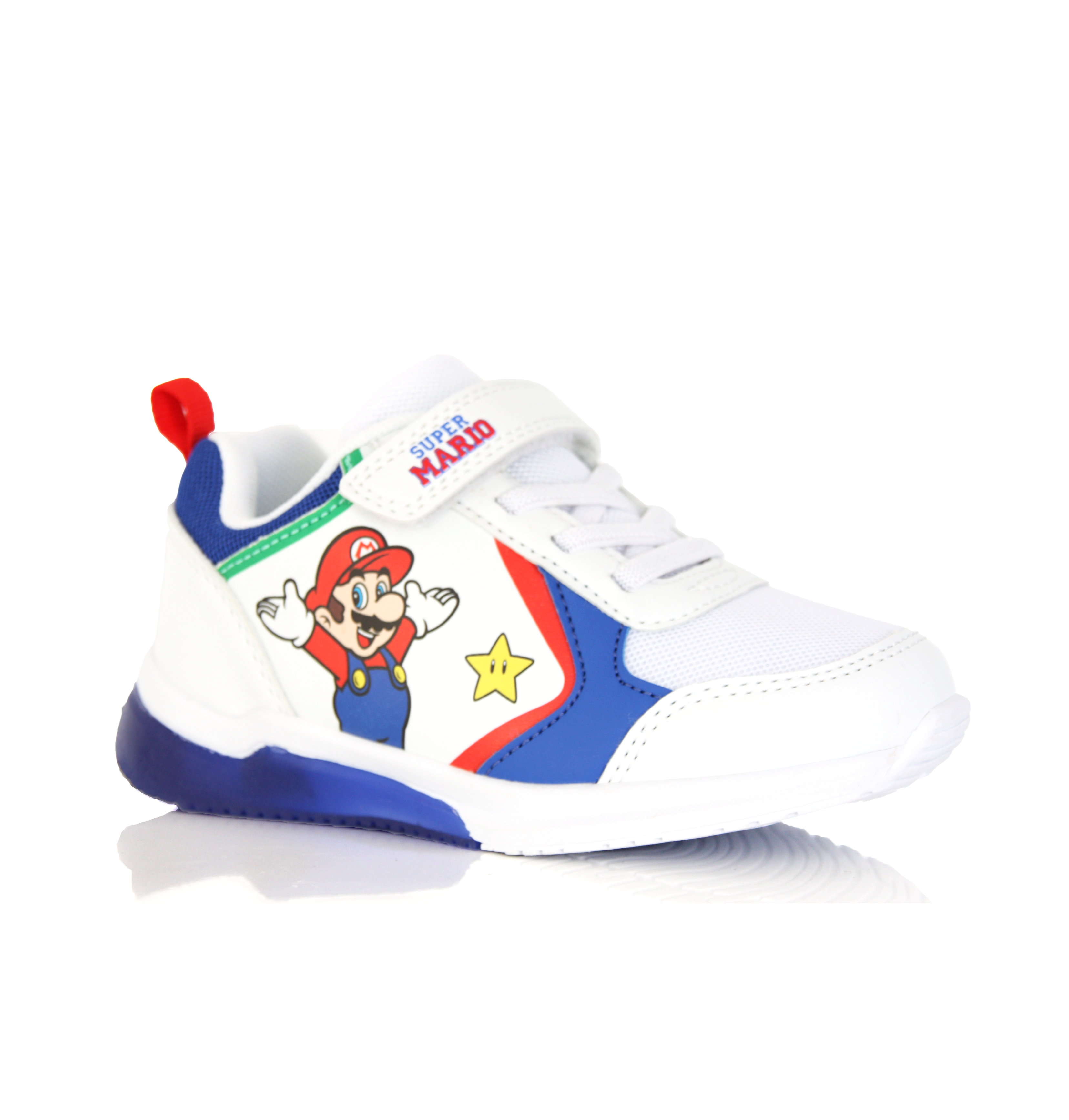 Baskets Enfant Super Mario Lumineuse Blanches & Bleues